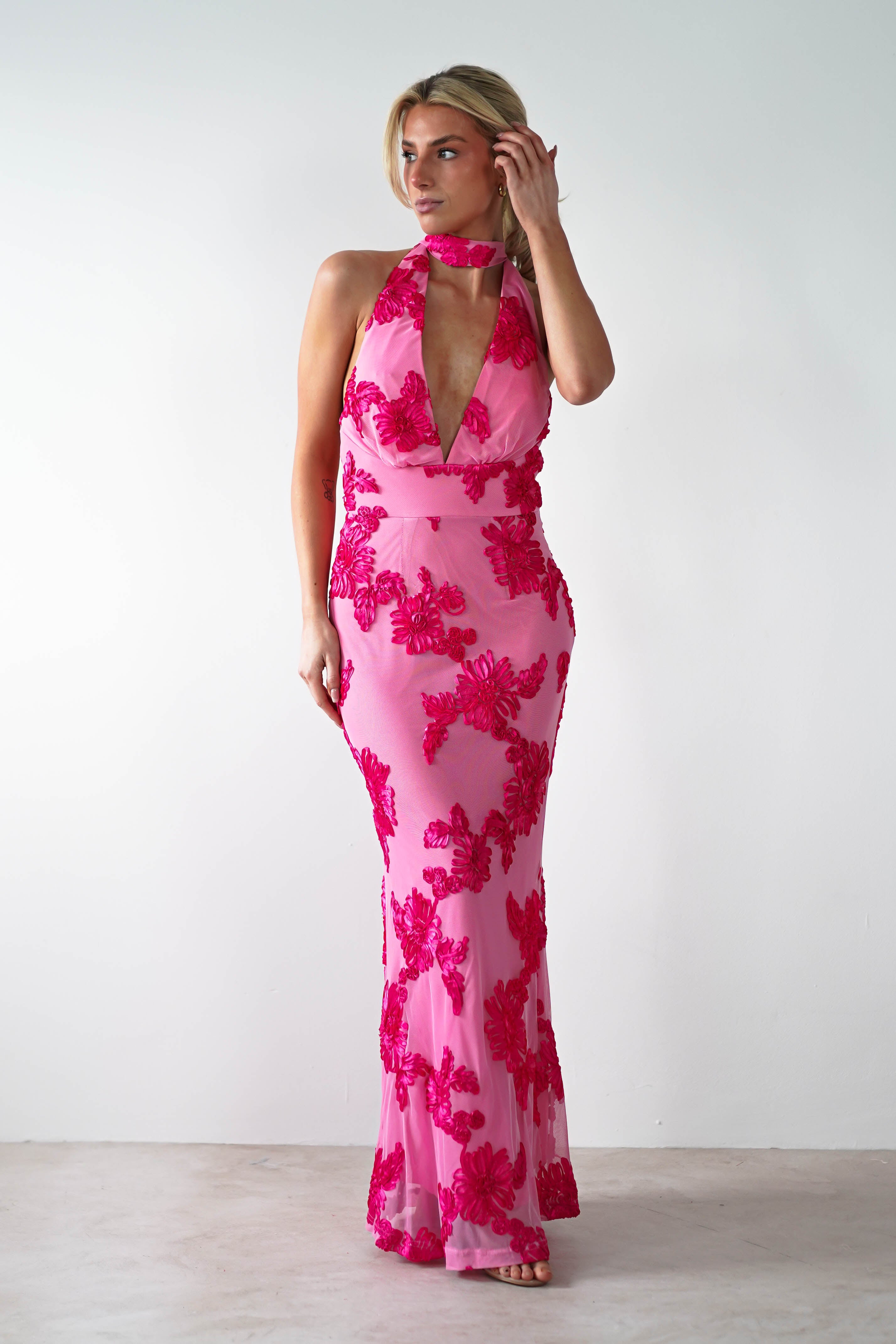 Halsey Tie Back Maxi Dress | Pink Print - Oh Hello Clothing
