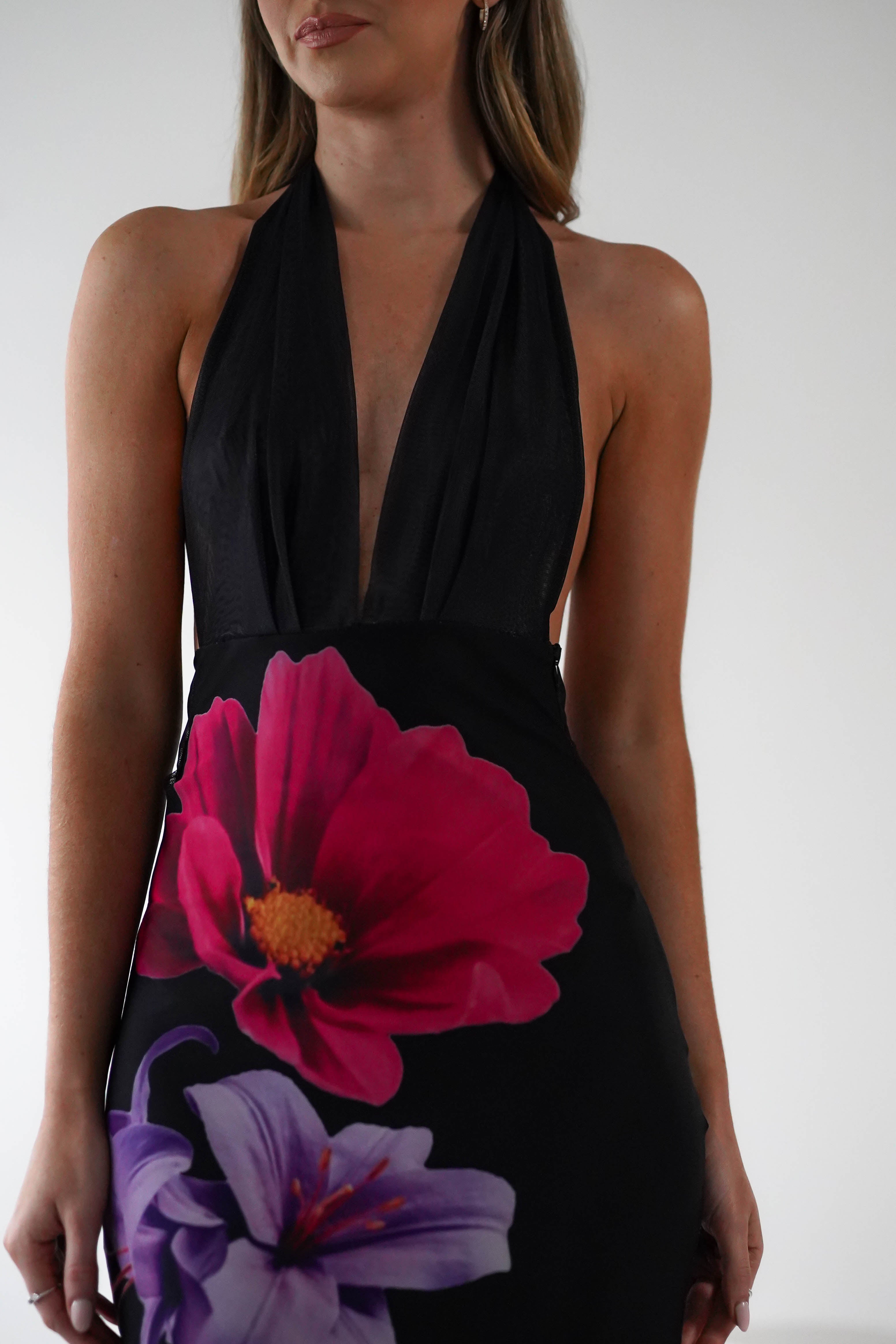 Elanor Floral Print Mesh Maxi Dress | Black | Oh Hello Clothing | XS (6)