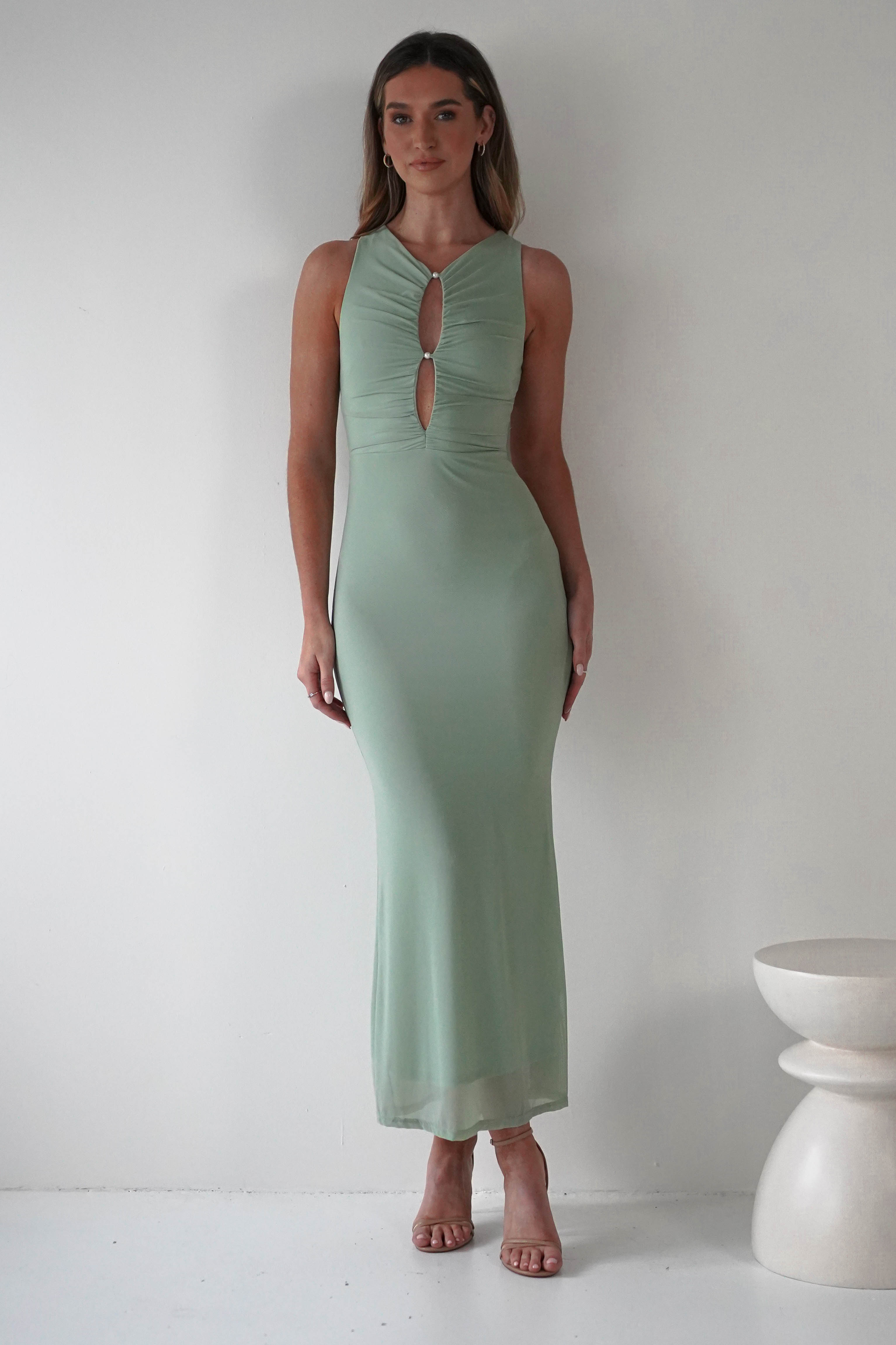 Hallie Mesh Bodycon Maxi Dress | Sage | Oh Hello Clothing | XS (6)