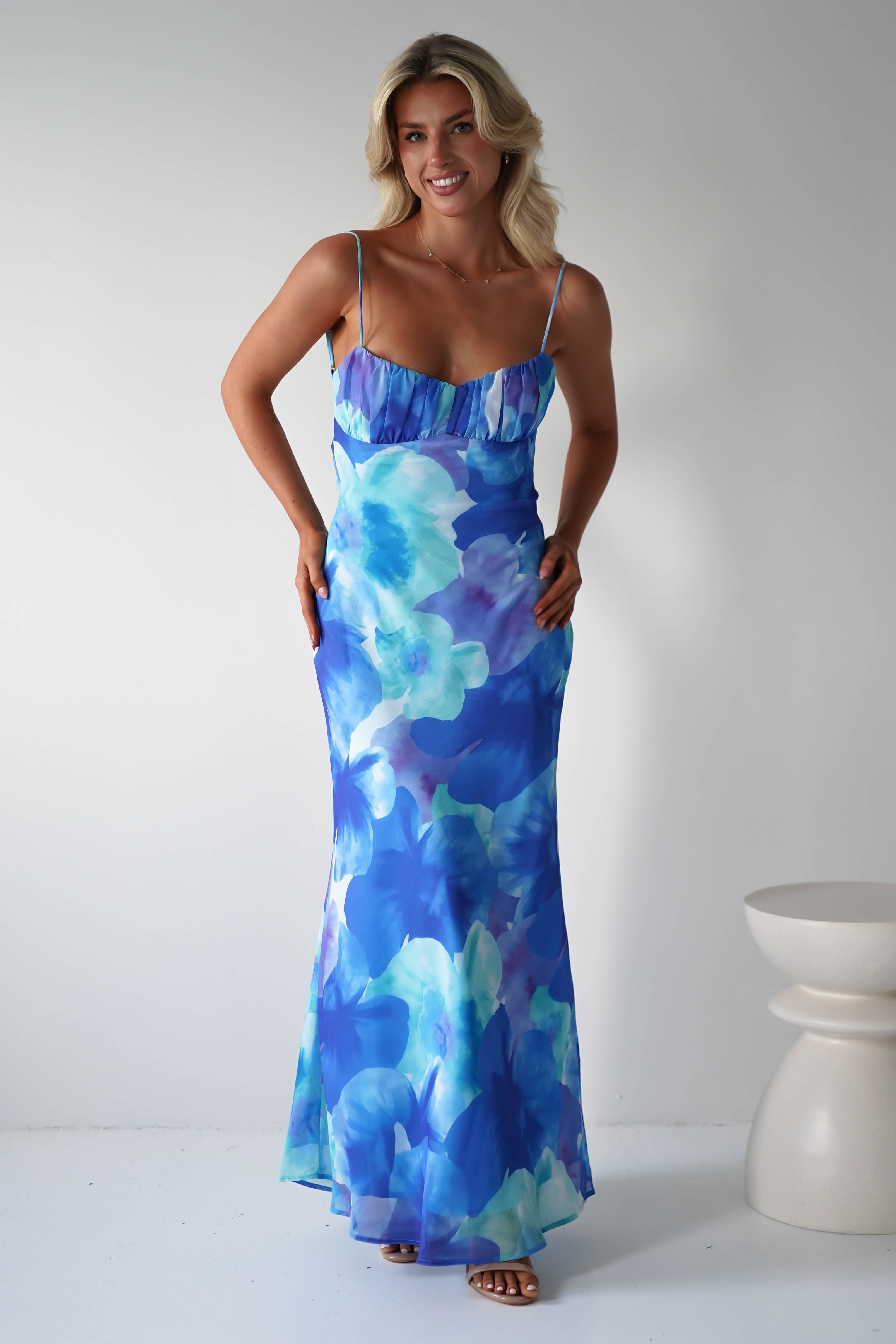 Ariel Chiffon Printed Maxi Dress | Blue | Oh Hello Clothing | XS (6)
