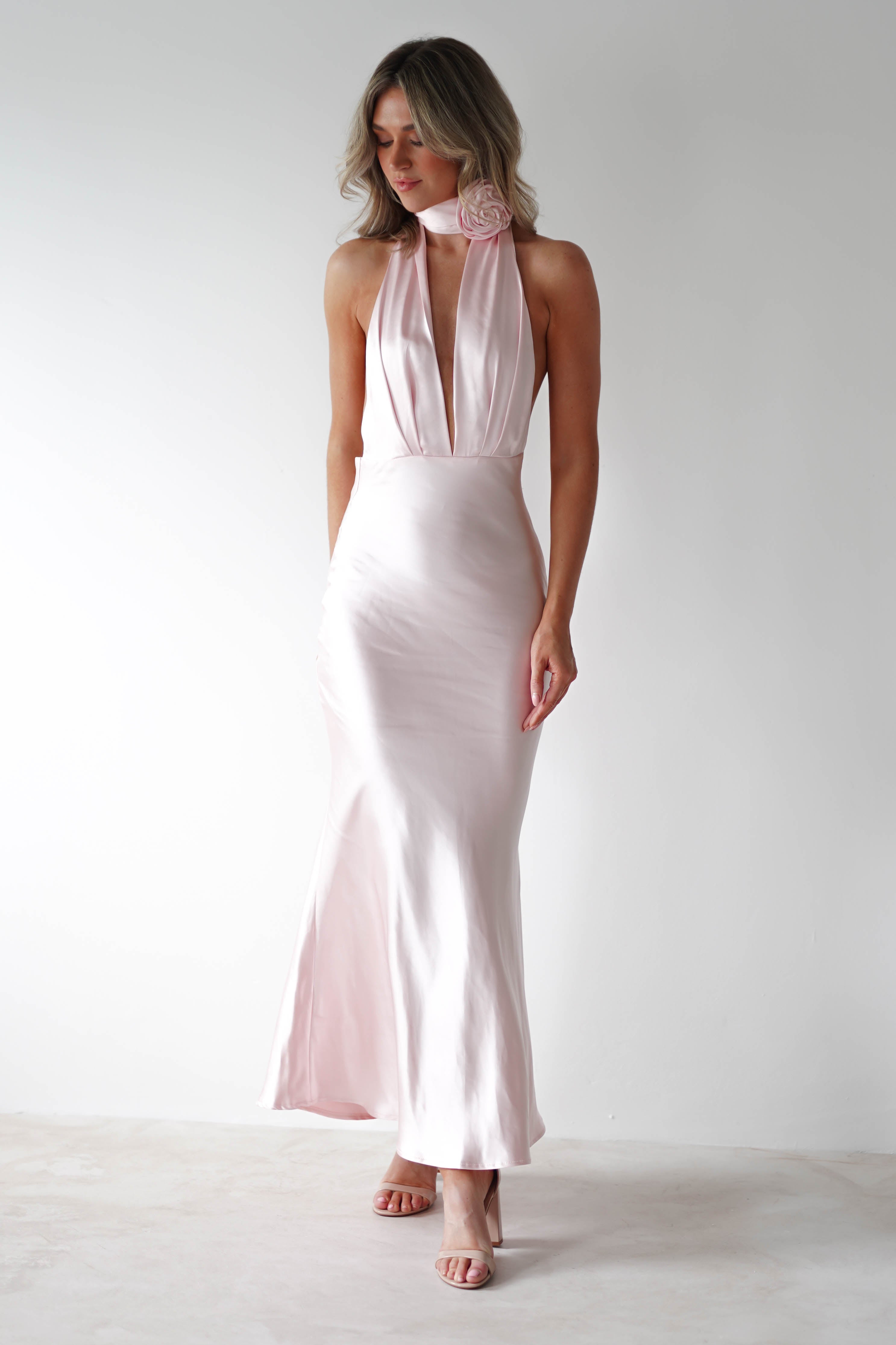Kaylah Soft Satin Maxi Dress | Pearl Pink - Oh Hello Clothing
