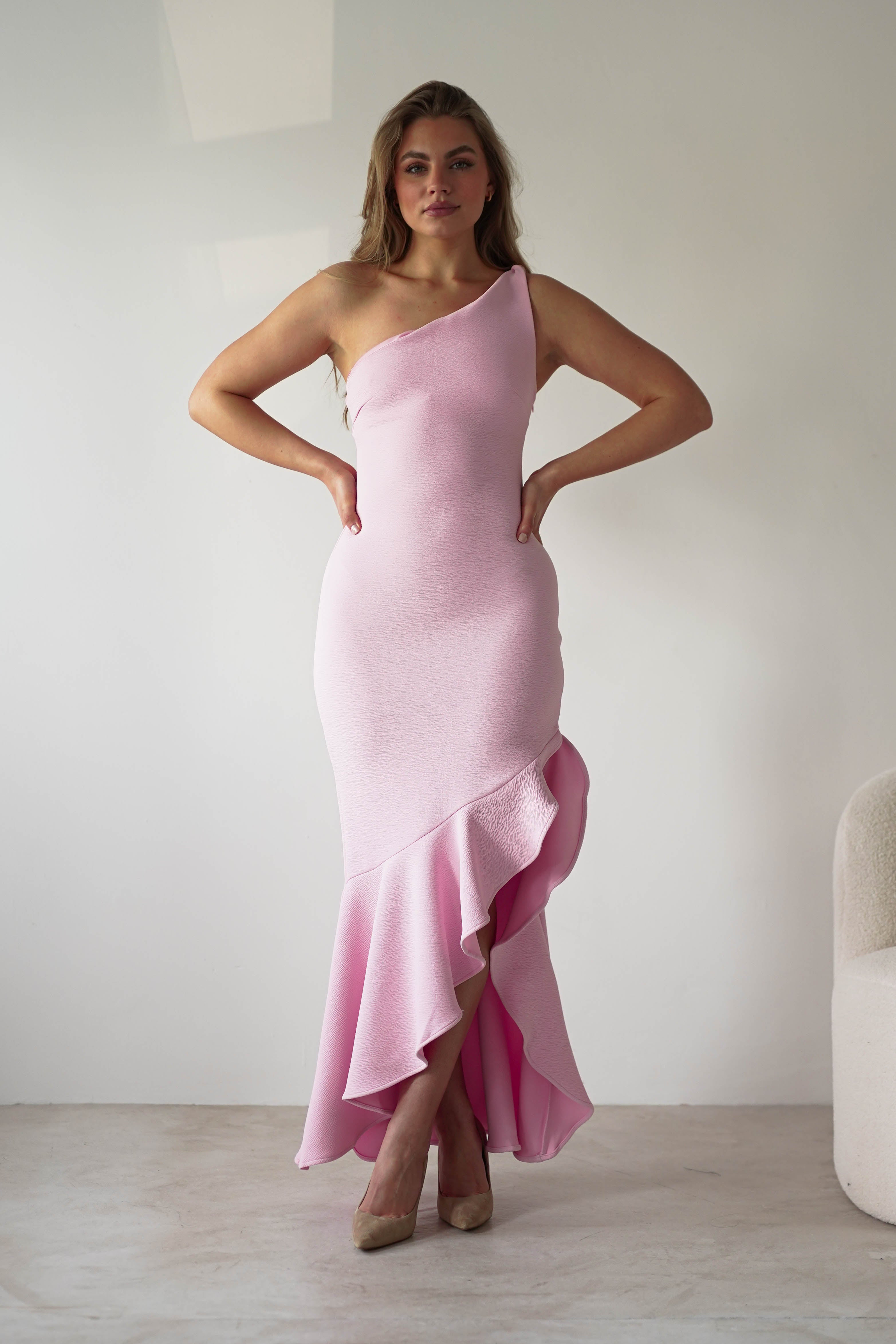 Tabitha Textured Bodycon Midaxi Dress | Pink | Oh Hello Clothing | XS (6)