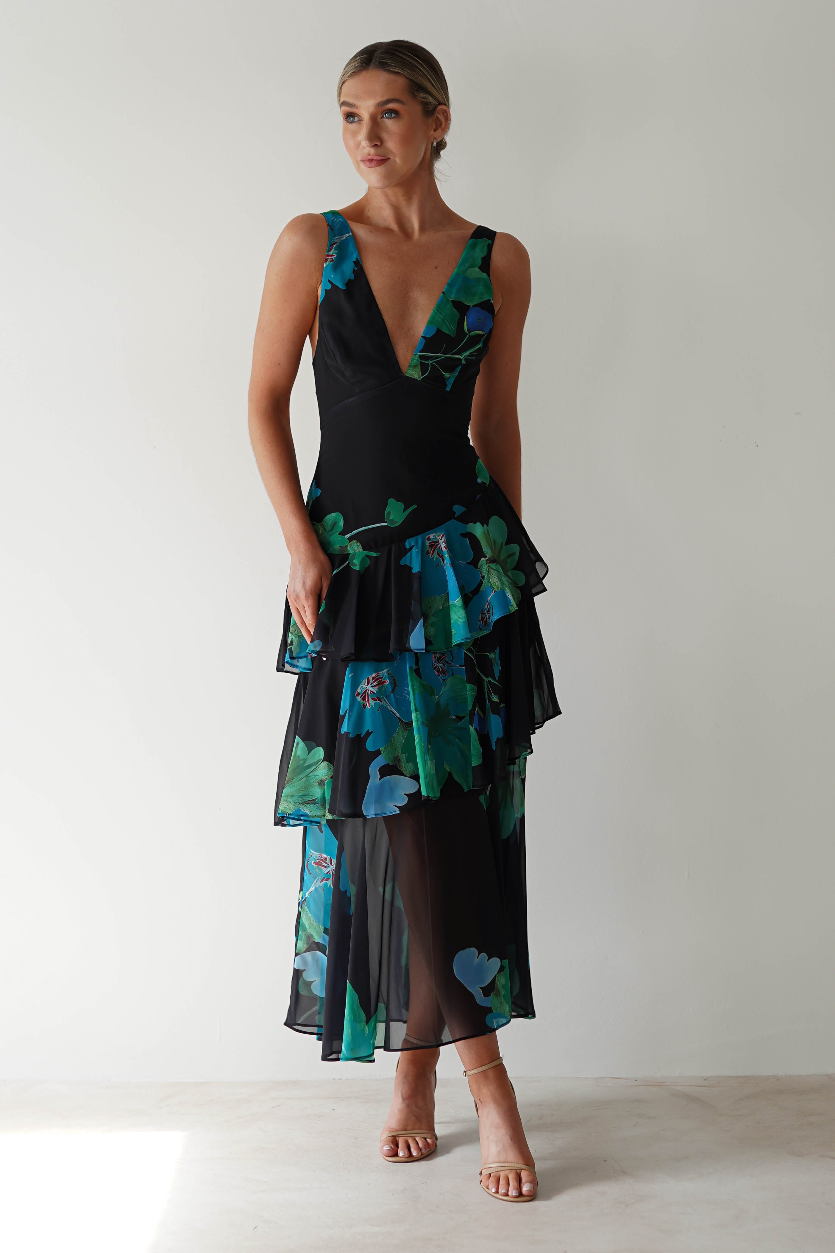 Lenora Floral Print Maxi Dress | Black Print - Oh Hello Clothing