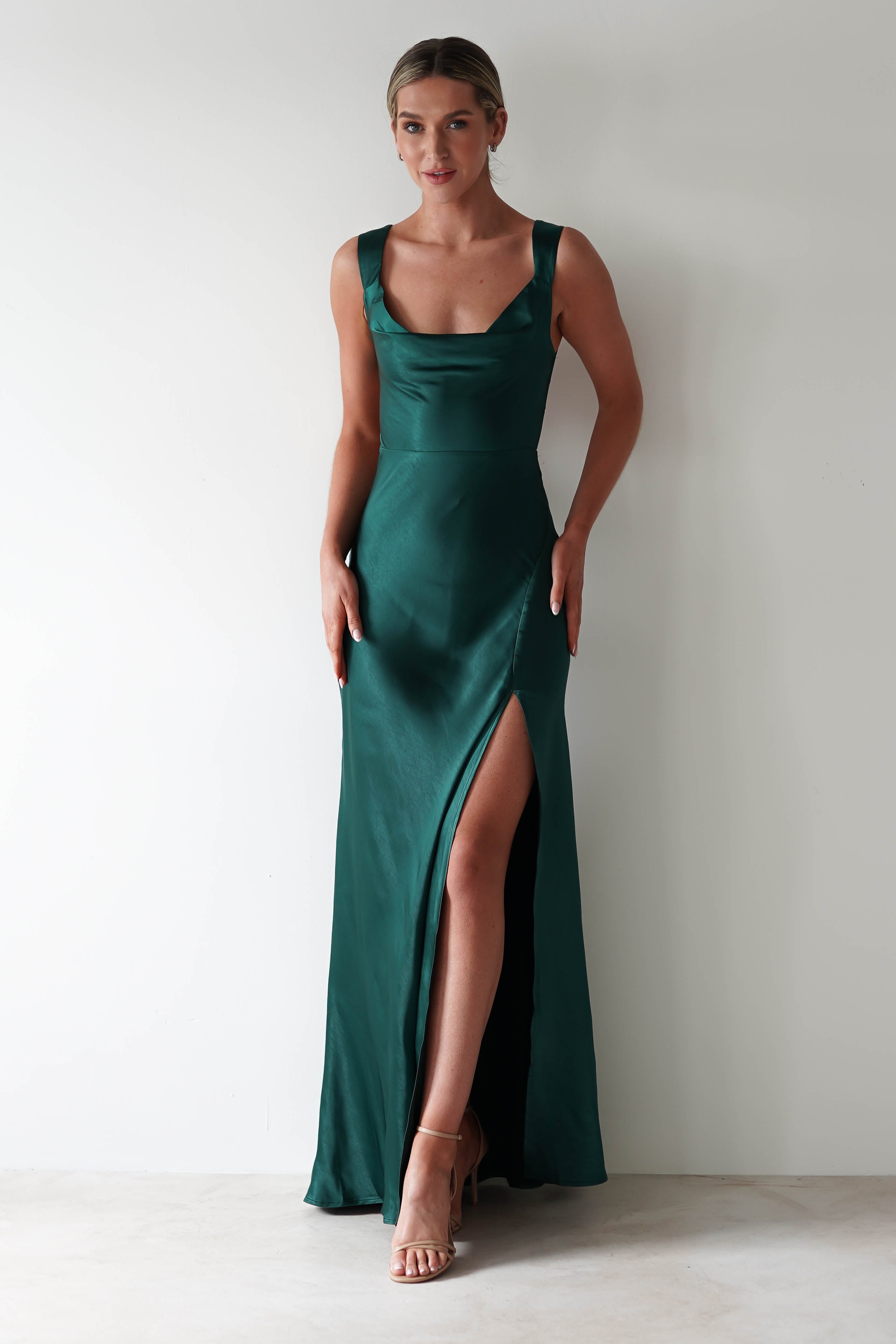 Riviera Soft Satin Maxi Gown | Forest Green - Oh Hello Clothing