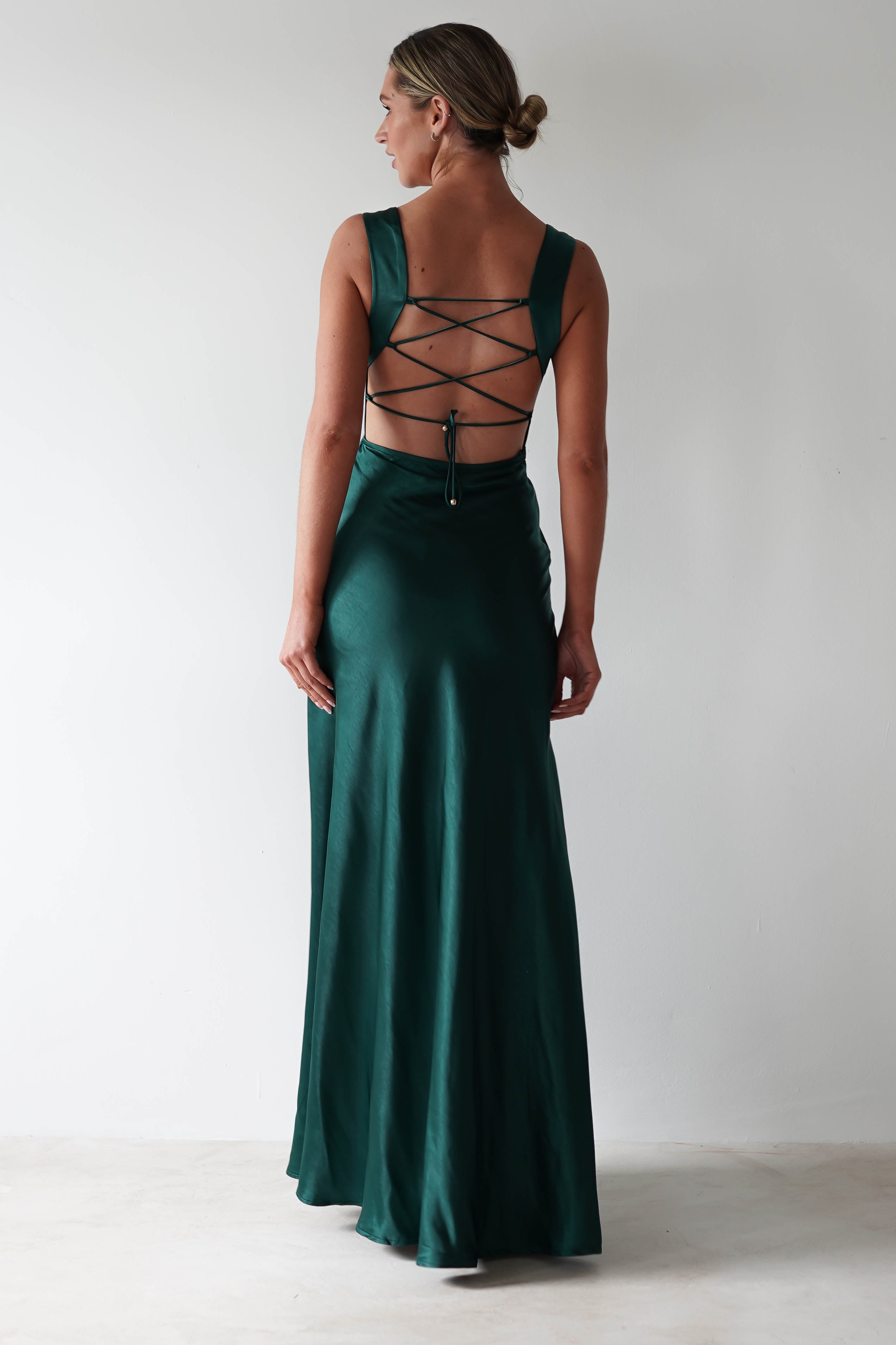 Riviera Soft Satin Maxi Gown | Forest Green - Oh Hello Clothing
