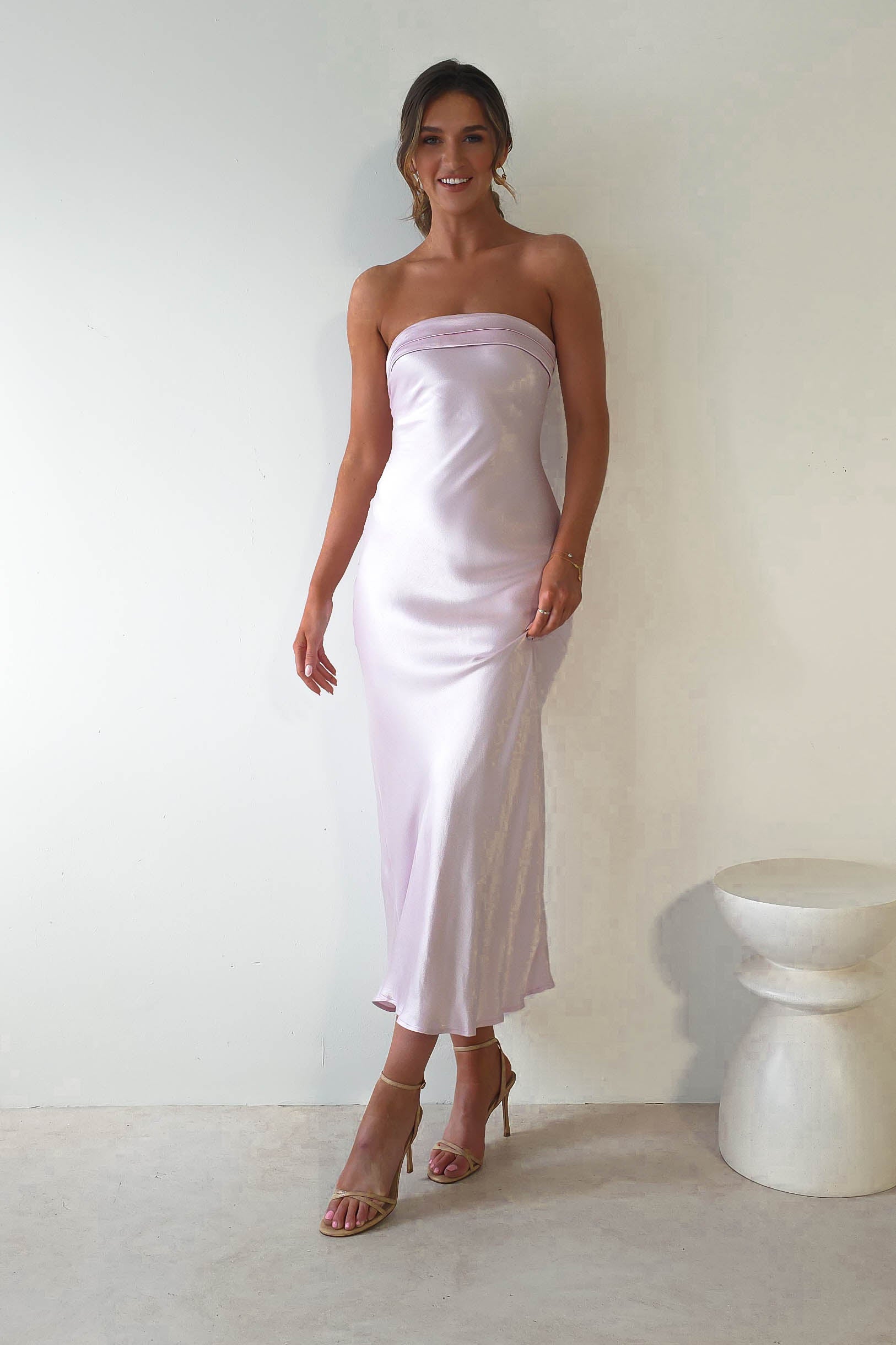 Lucia Soft Satin Slip Midi Dress | Pastel Pink - Oh Hello Clothing