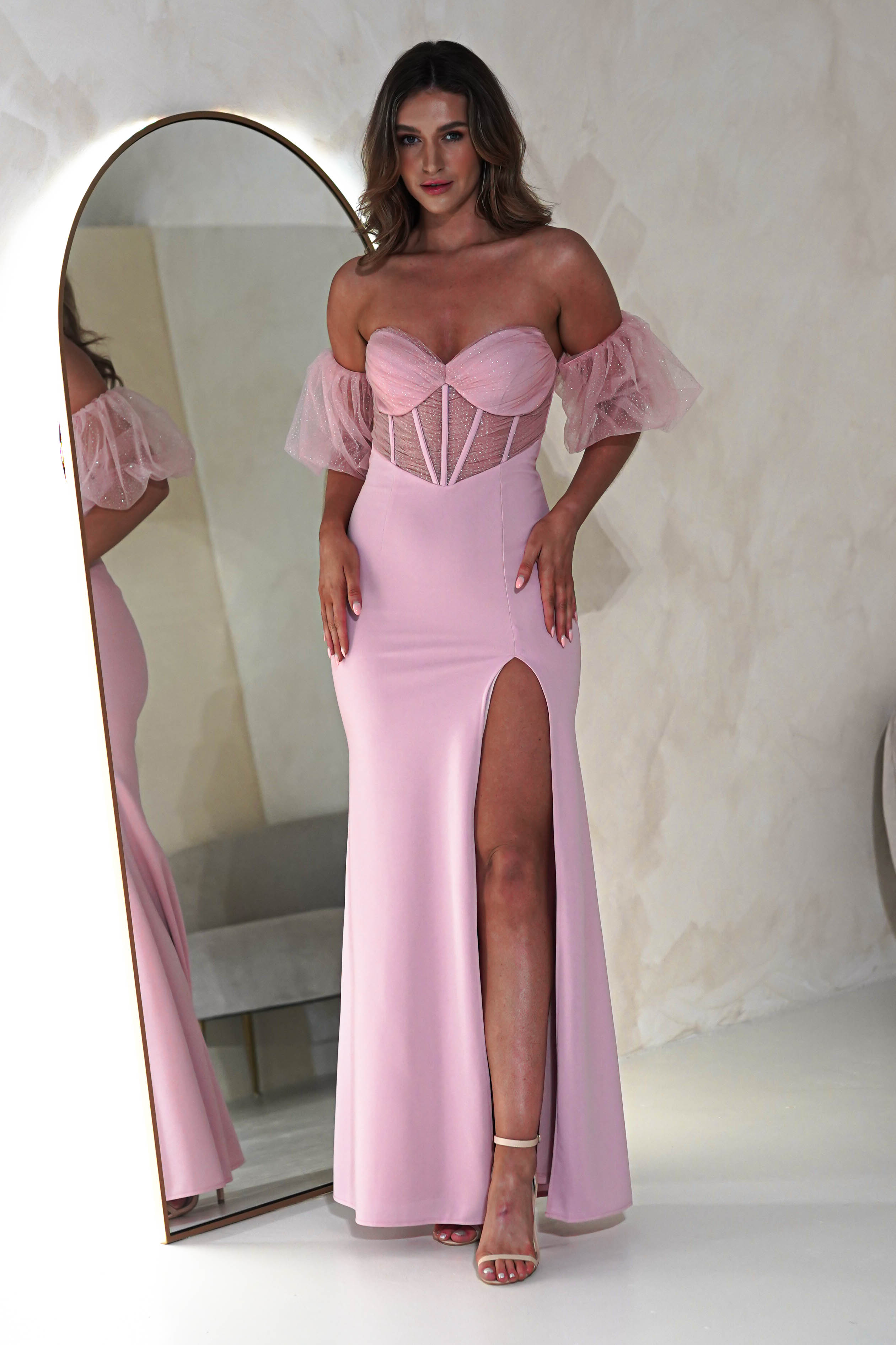 Kenna Balloon Sleeve Gown | Pink - Oh Hello Clothing