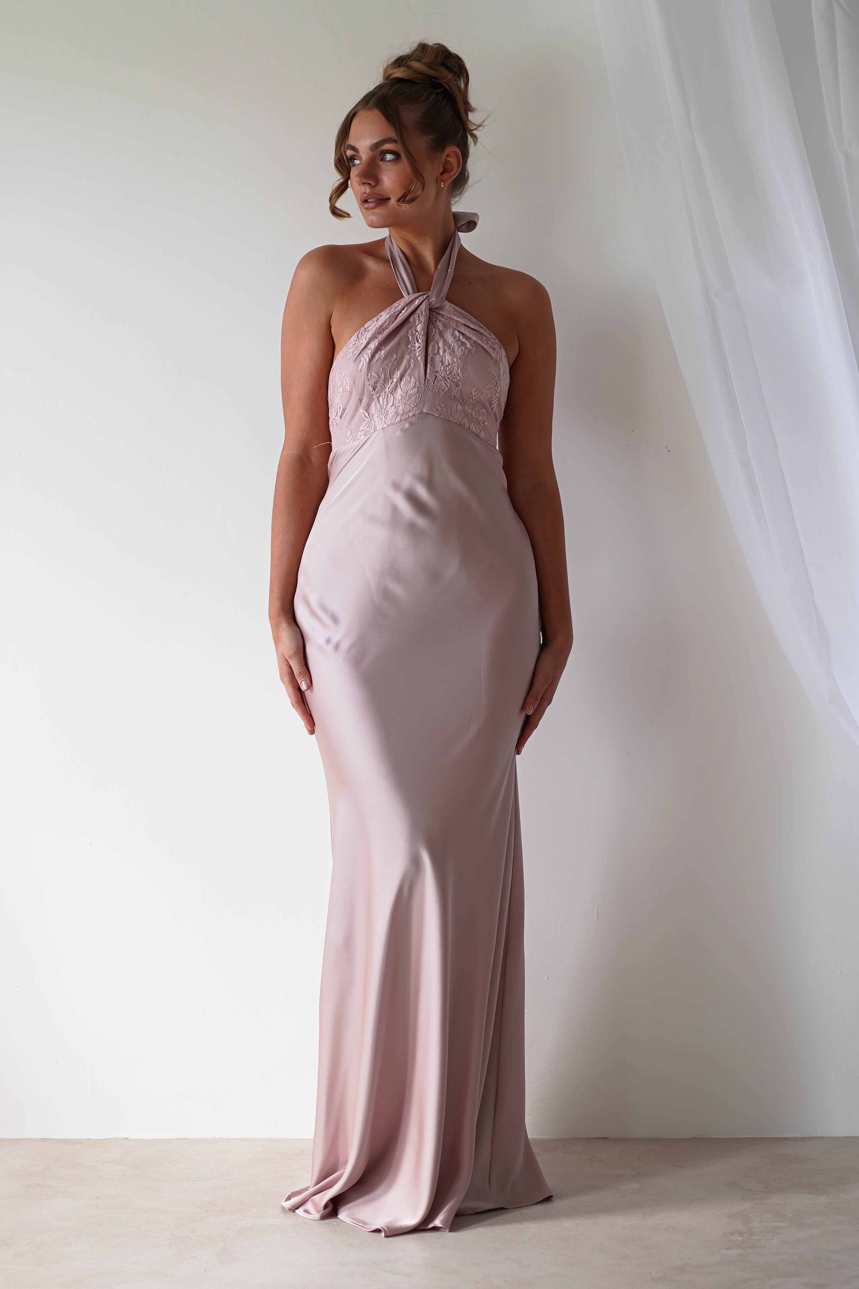 Alice Satin Halterneck Gown | Rose - Oh Hello Clothing