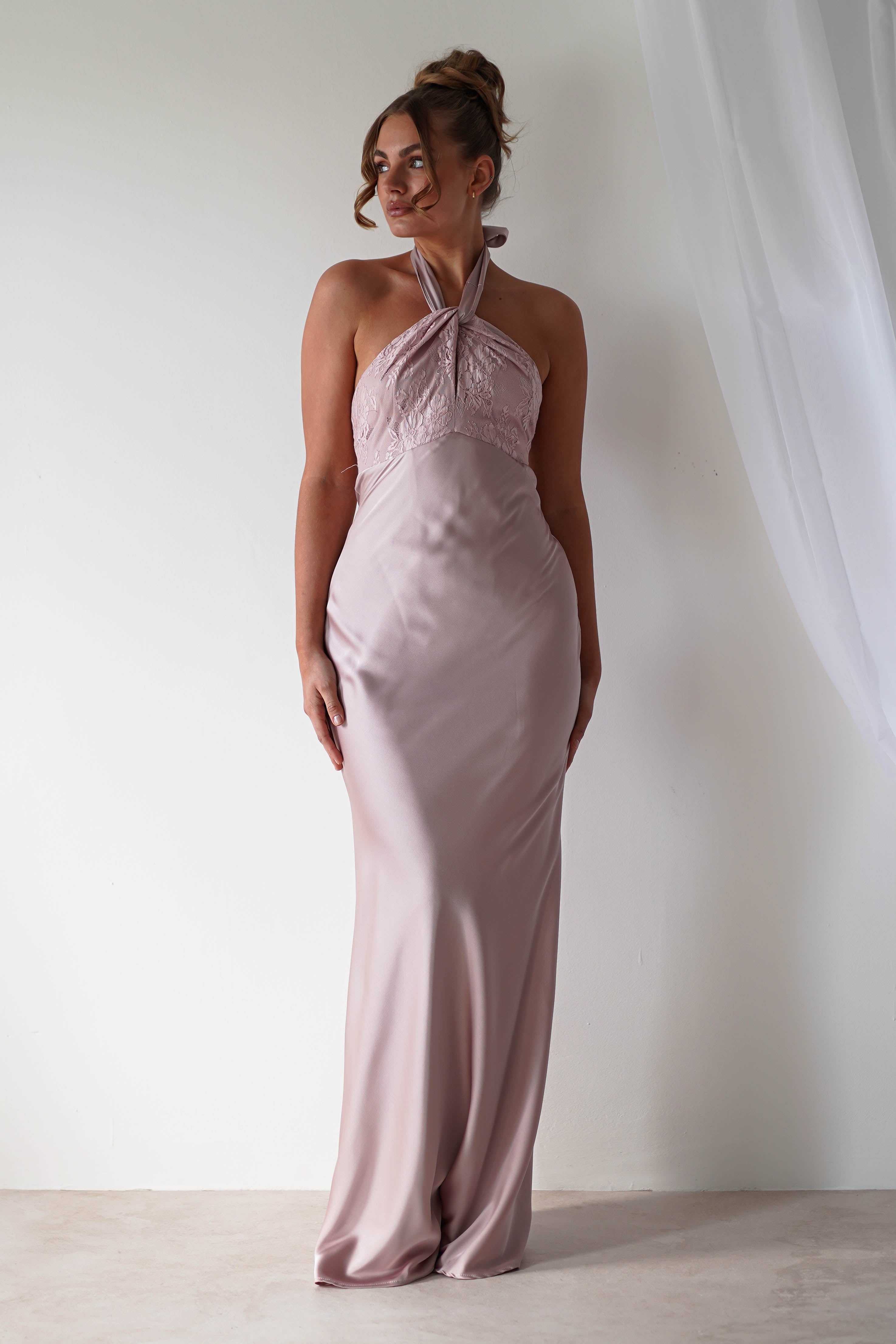 Alice Satin Halterneck Gown | Rose - Oh Hello Clothing