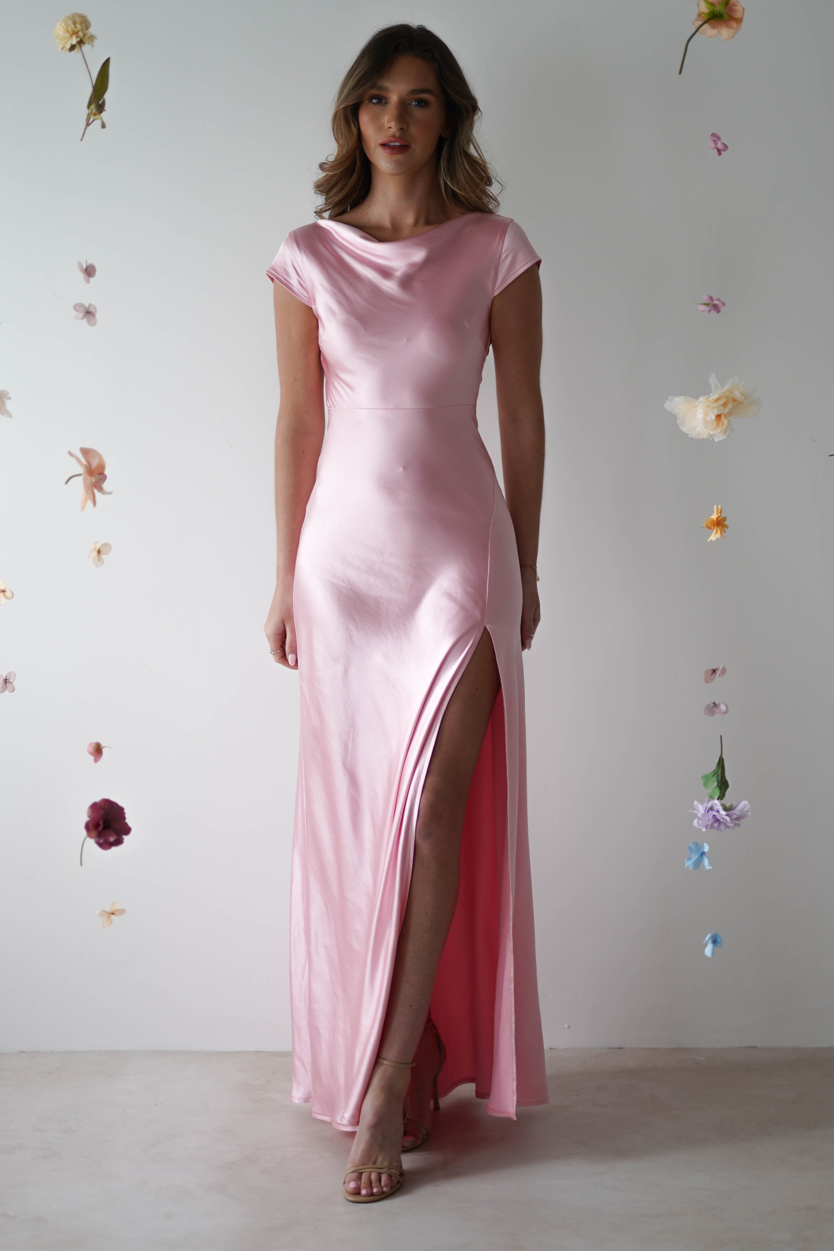 Ramona Soft Satin Maxi Dress | Pink - Oh Hello Clothing