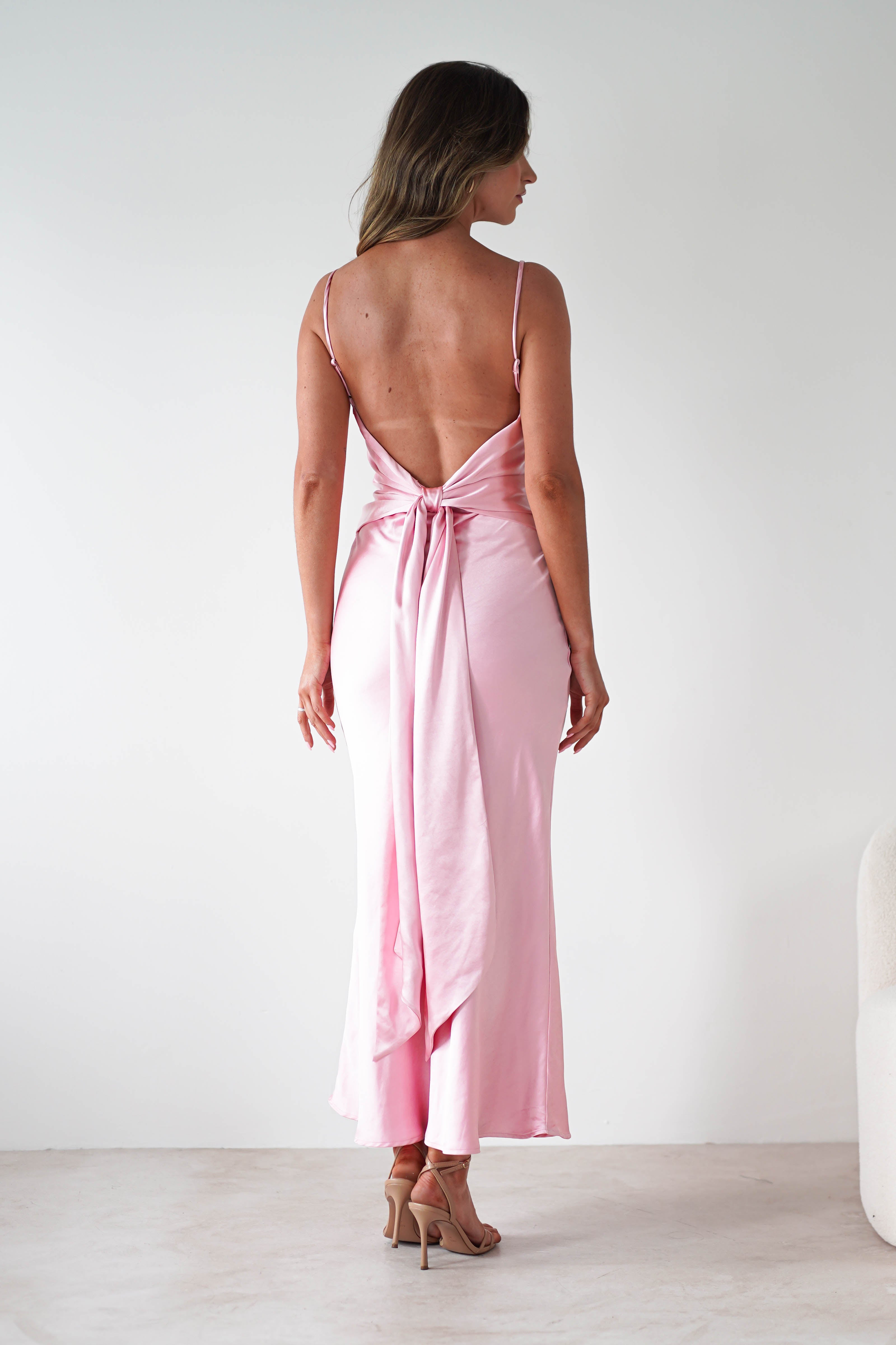 Hermie Silky Satin Maxi Dress | Pink | Oh Hello Clothing | XS (6)