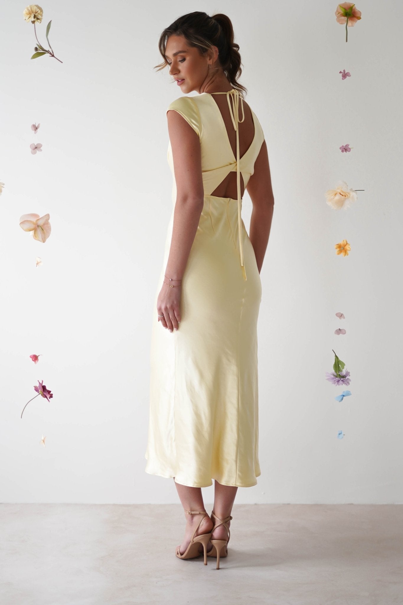 Nellie Soft Satin Midaxi Dress | Yellow | Oh Hello Clothing | XS (6)