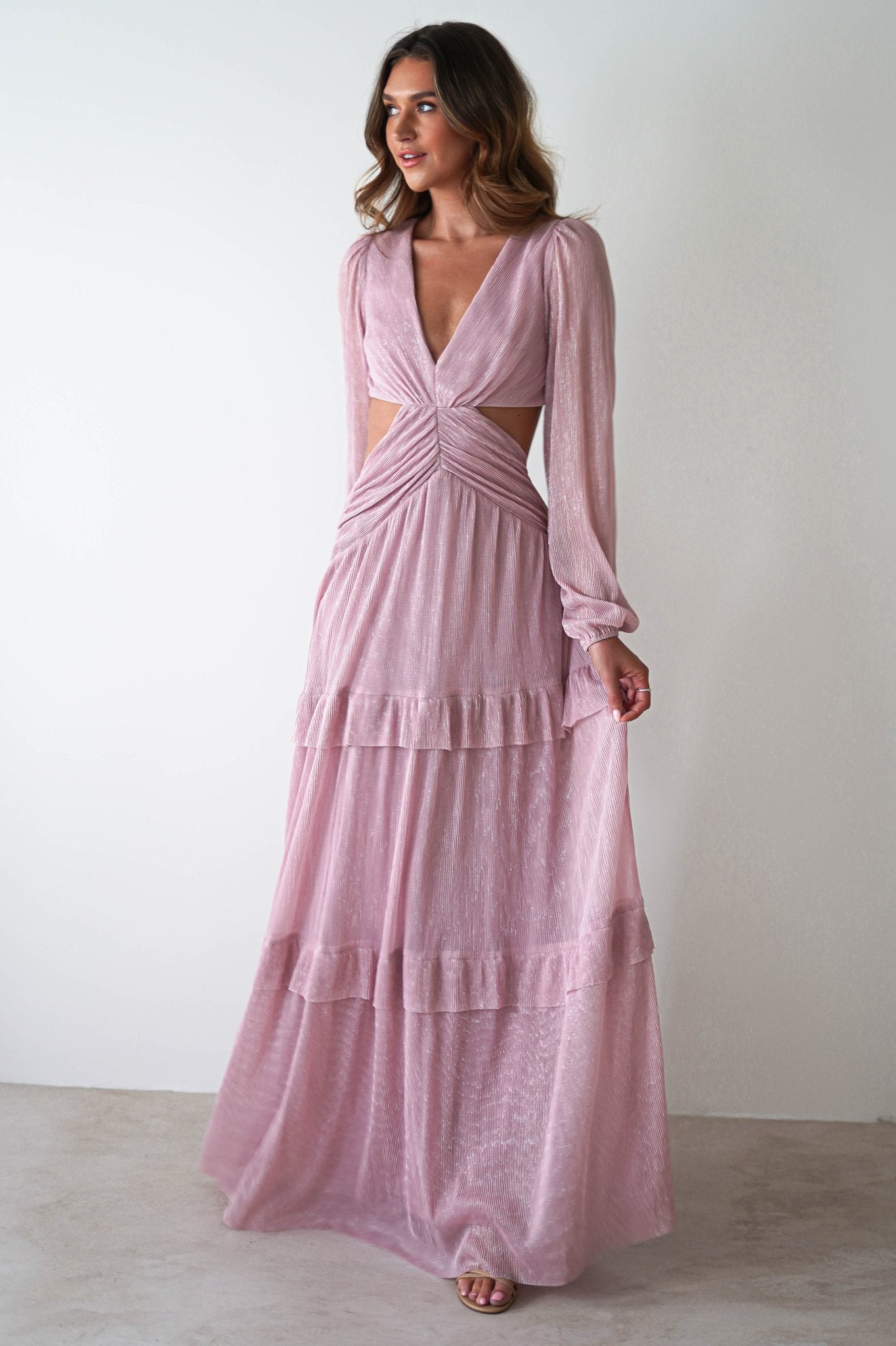 Postiano Shimmer Ribbed Maxi Dress | Blush | Oh Hello Clothing | XS (6)