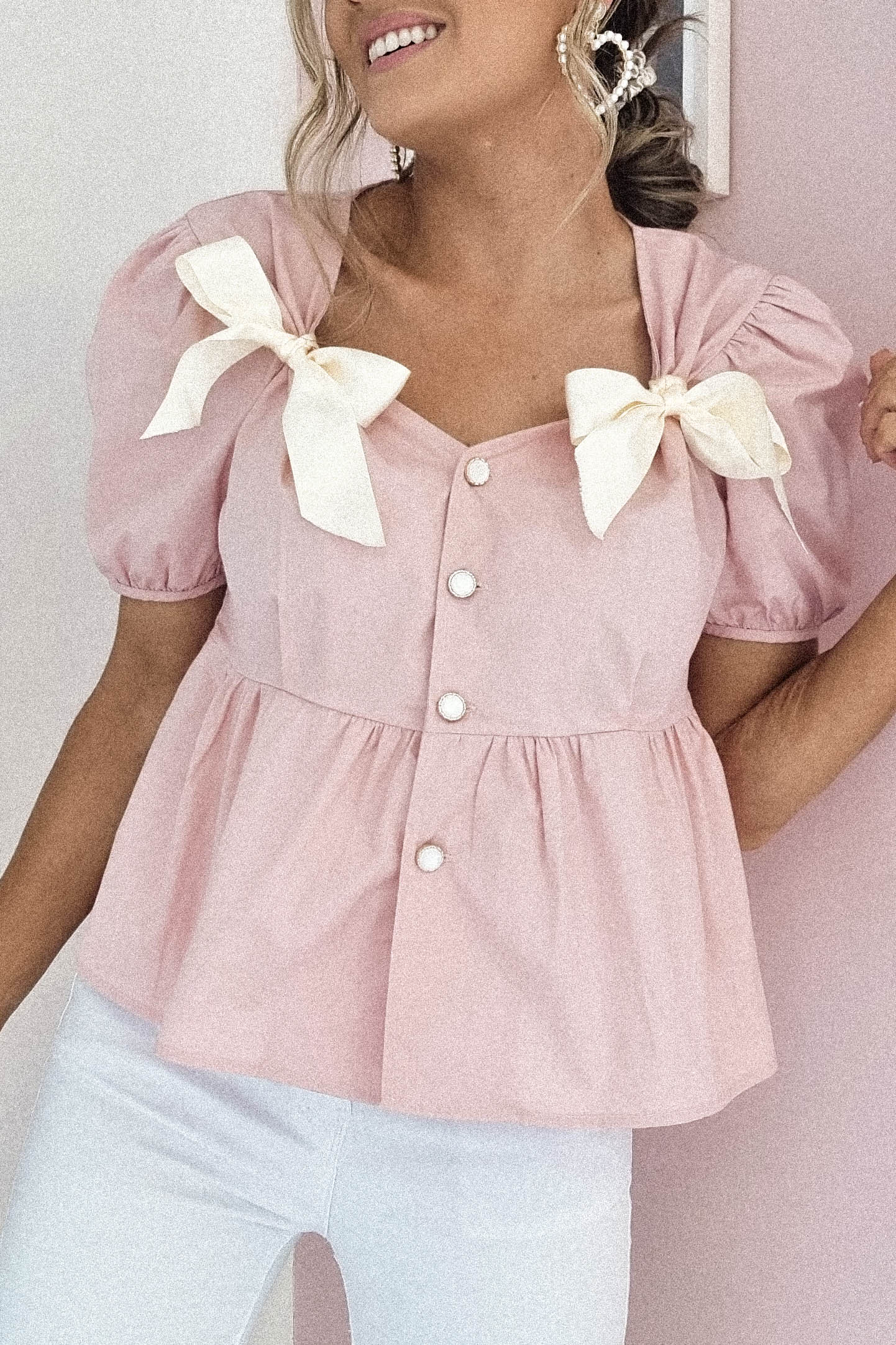 Minnie Bow Detail Blouse | Pink | Oh Hello Clothing | ONE SIZE | 6 - 12