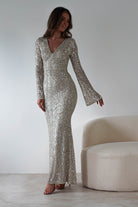 Nadalia Sequin Maxi Dress | Silver/Nude | Oh Hello Clothing | S (8)