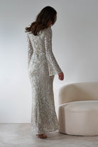 Nadalia Sequin Maxi Dress | Silver/Nude | Oh Hello Clothing | S (8)