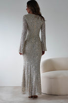 Nadalia Sequin Maxi Dress | Silver/Nude | Oh Hello Clothing | S (8)