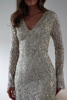Nadalia Sequin Maxi Dress | Silver/Nude | Oh Hello Clothing | S (8)