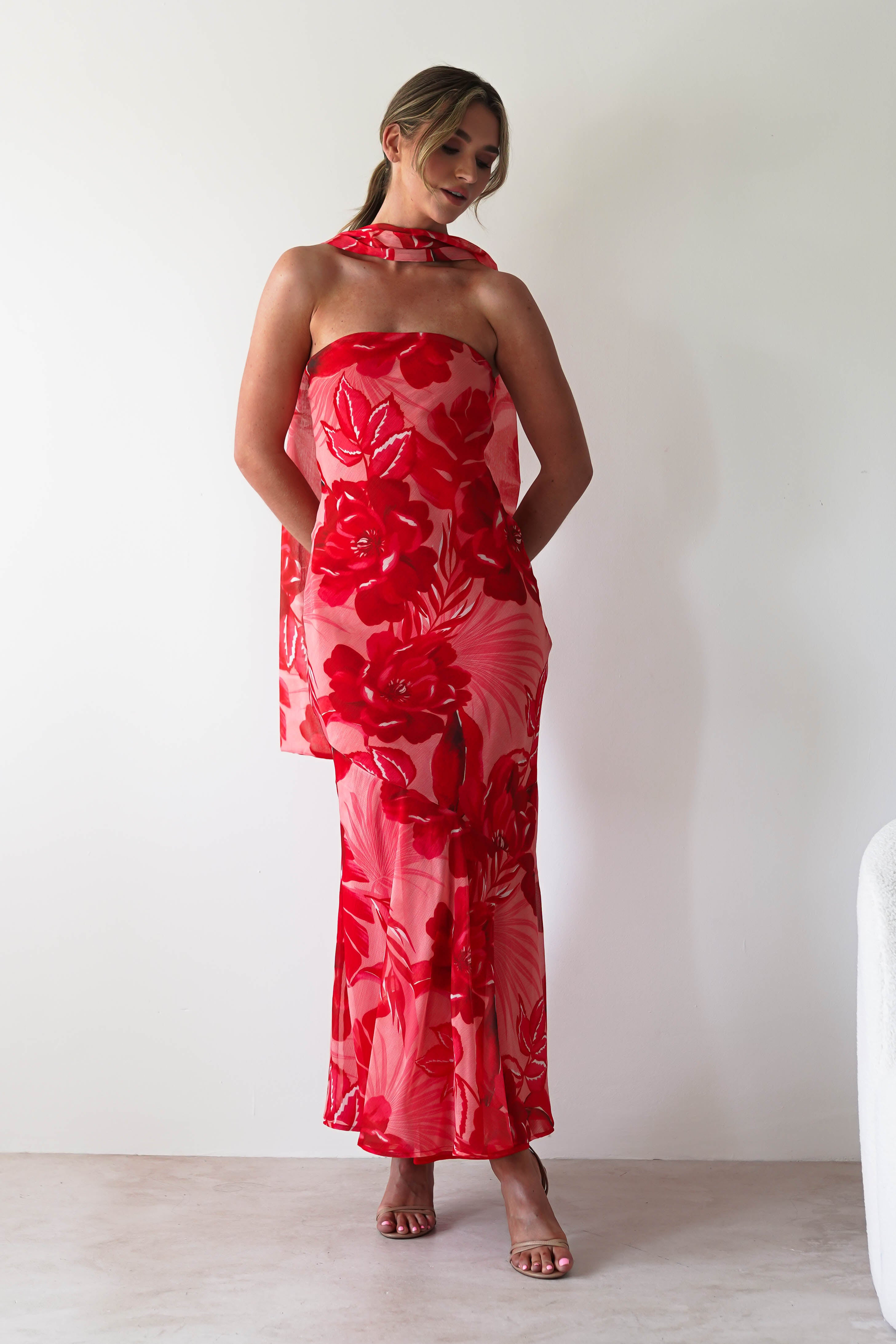 Charlene Floral Chiffon Maxi Dress | Red Print | Oh Hello Clothing | S (8)