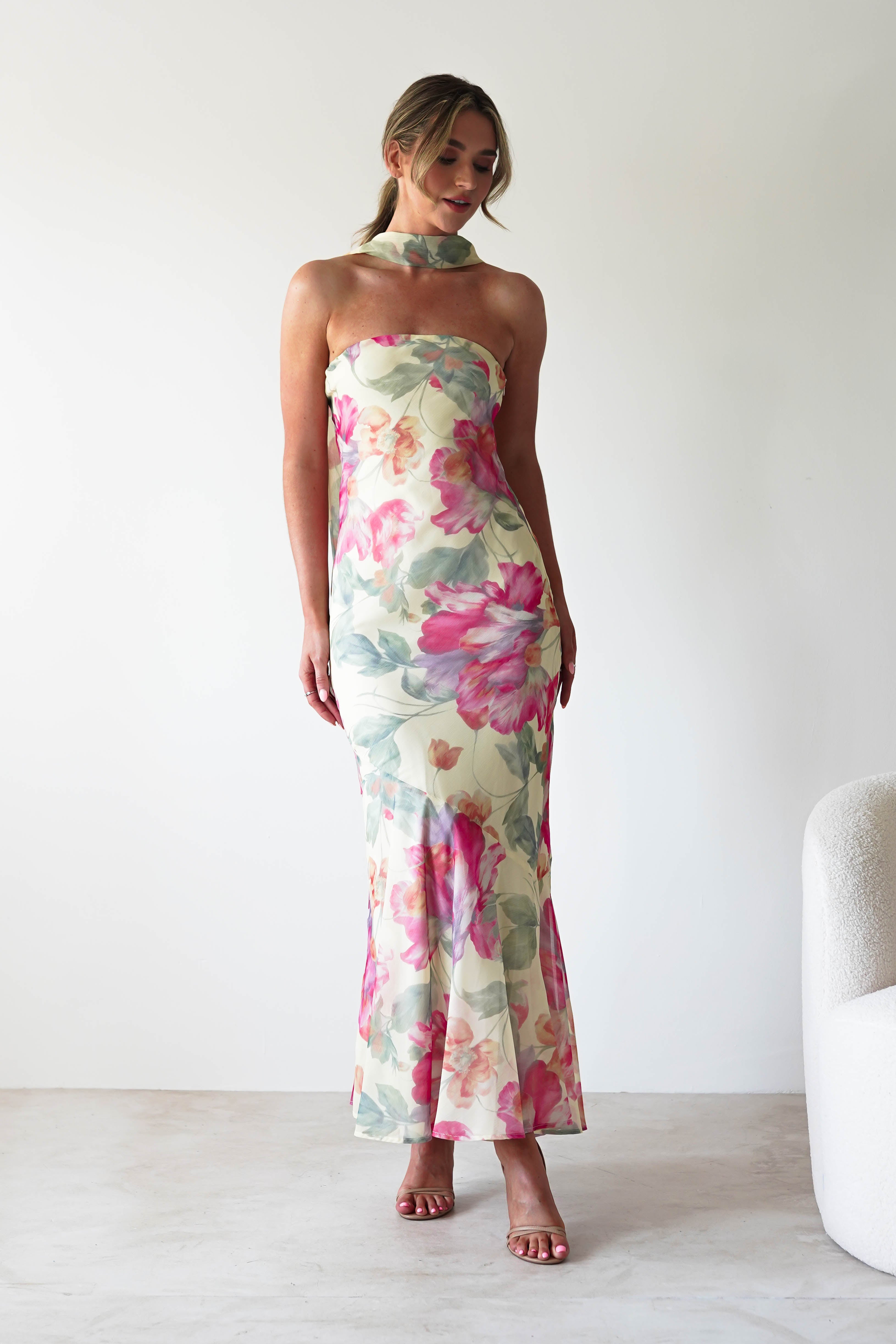 Charlene Floral Chiffon Maxi Dress | Yellow Print | Oh Hello Clothing | S (8)