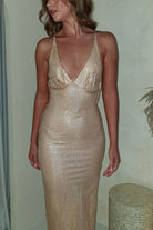 Jordanne Embellished Midi Dress | Light Gold - Oh Hello Clothing