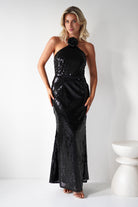 Jonna Halter Neck Sequin Maxi Dress | Black | Oh Hello Clothing | XS (6)