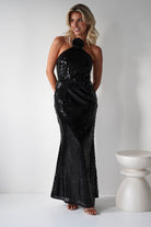 Jonna Halter Neck Sequin Maxi Dress | Black | Oh Hello Clothing | XS (6)