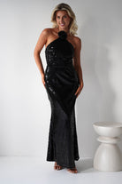 Jonna Halter Neck Sequin Maxi Dress | Black | Oh Hello Clothing | XS (6)