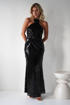 Jonna Halter Neck Sequin Maxi Dress | Black | Oh Hello Clothing | XS (6)