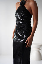 Jonna Halter Neck Sequin Maxi Dress | Black | Oh Hello Clothing | XS (6)