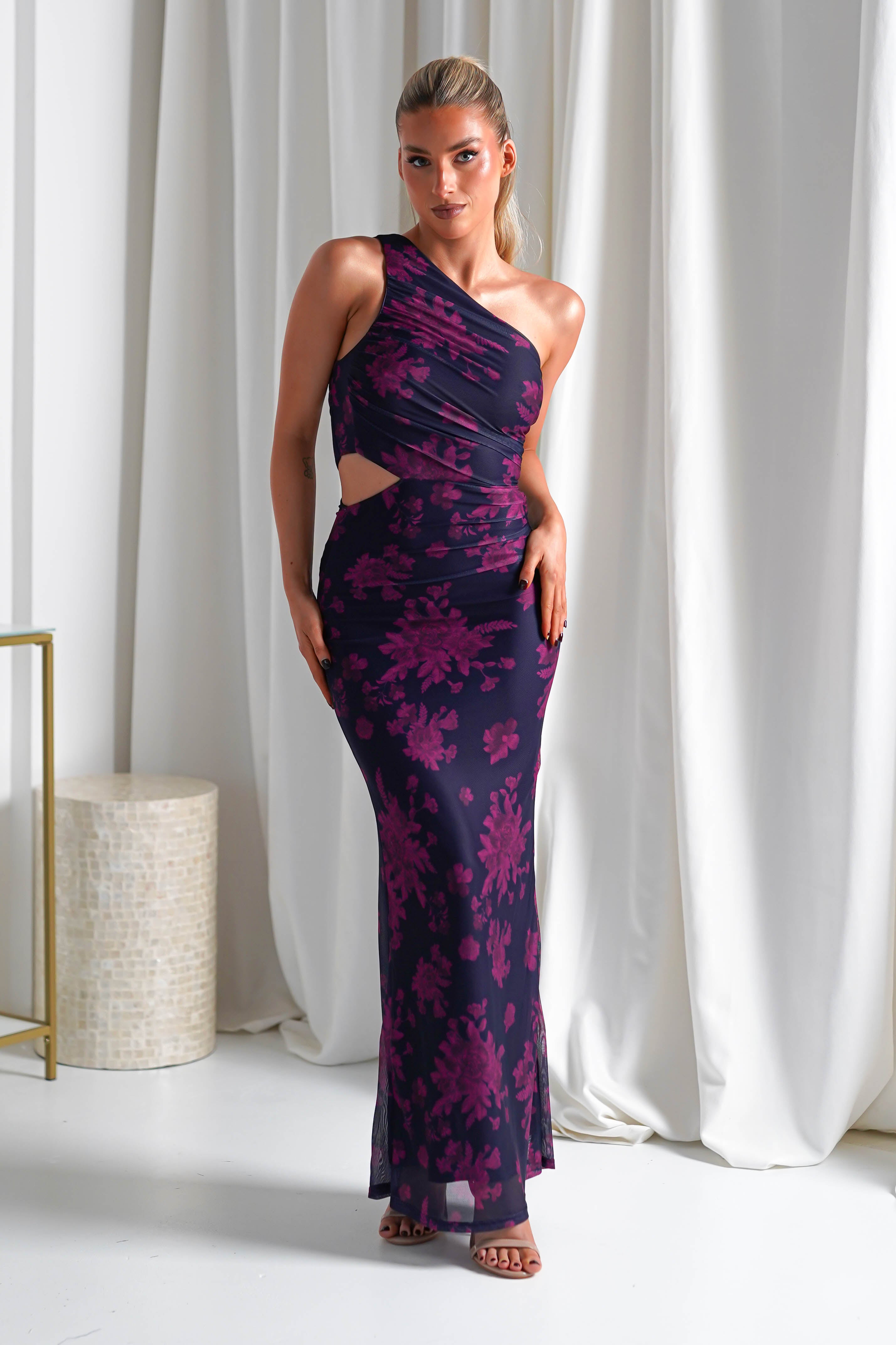 Petra Bodycon Printed Maxi Dress | Grape | Oh Hello Clothing | XS (6)