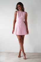 Maria Pearl Bow Detail Mini Dress | Pink - Oh Hello Clothing