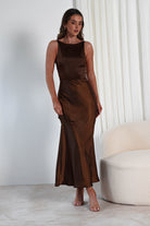 Kemmie Soft Satin Maxi Dress | Brown | Oh Hello Clothing | XS (6)