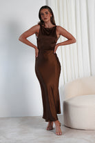 Kemmie Soft Satin Maxi Dress | Brown | Oh Hello Clothing | XS (6)