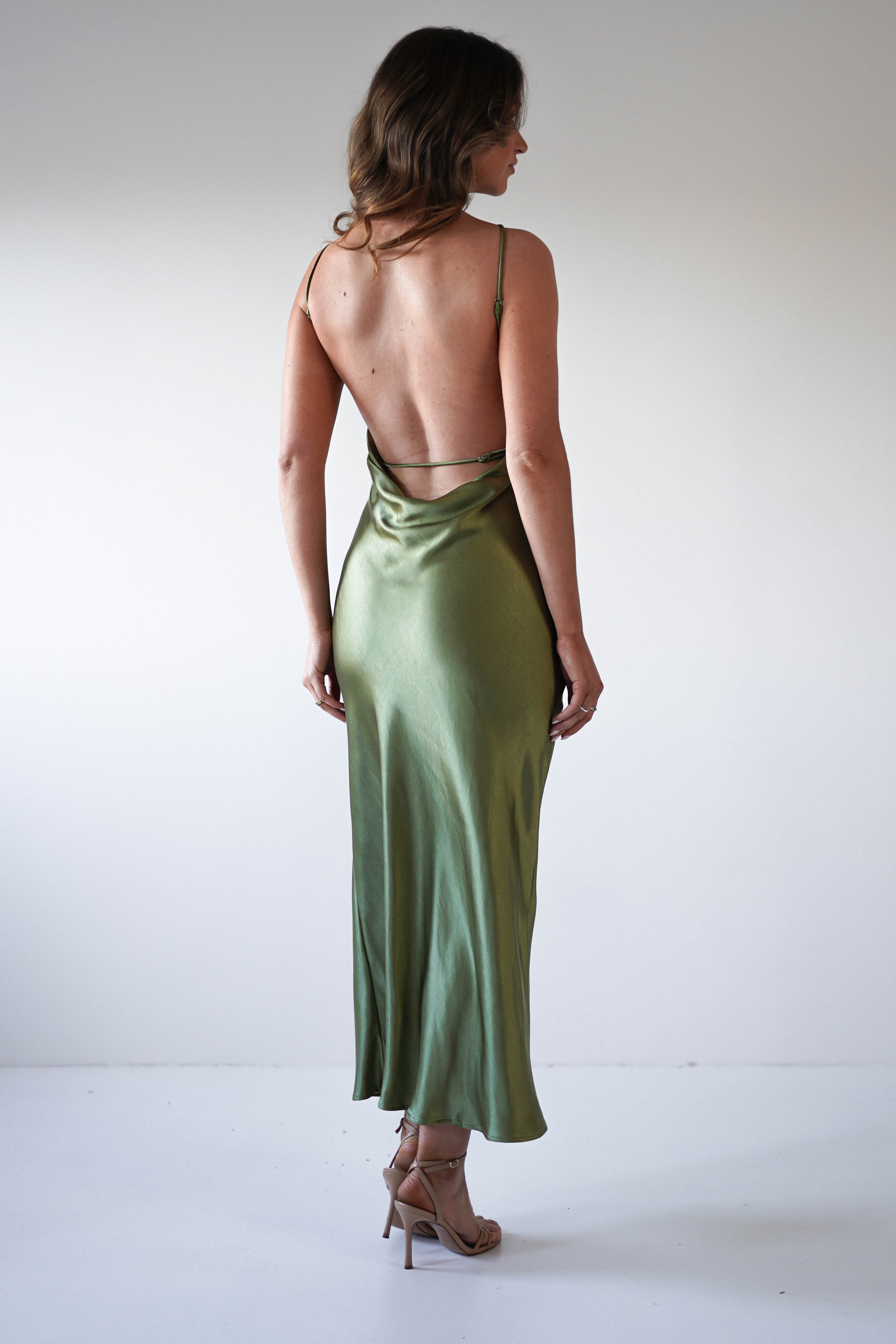 Bayleigh Soft Satin Maxi Dress | Olive - Oh Hello Clothing