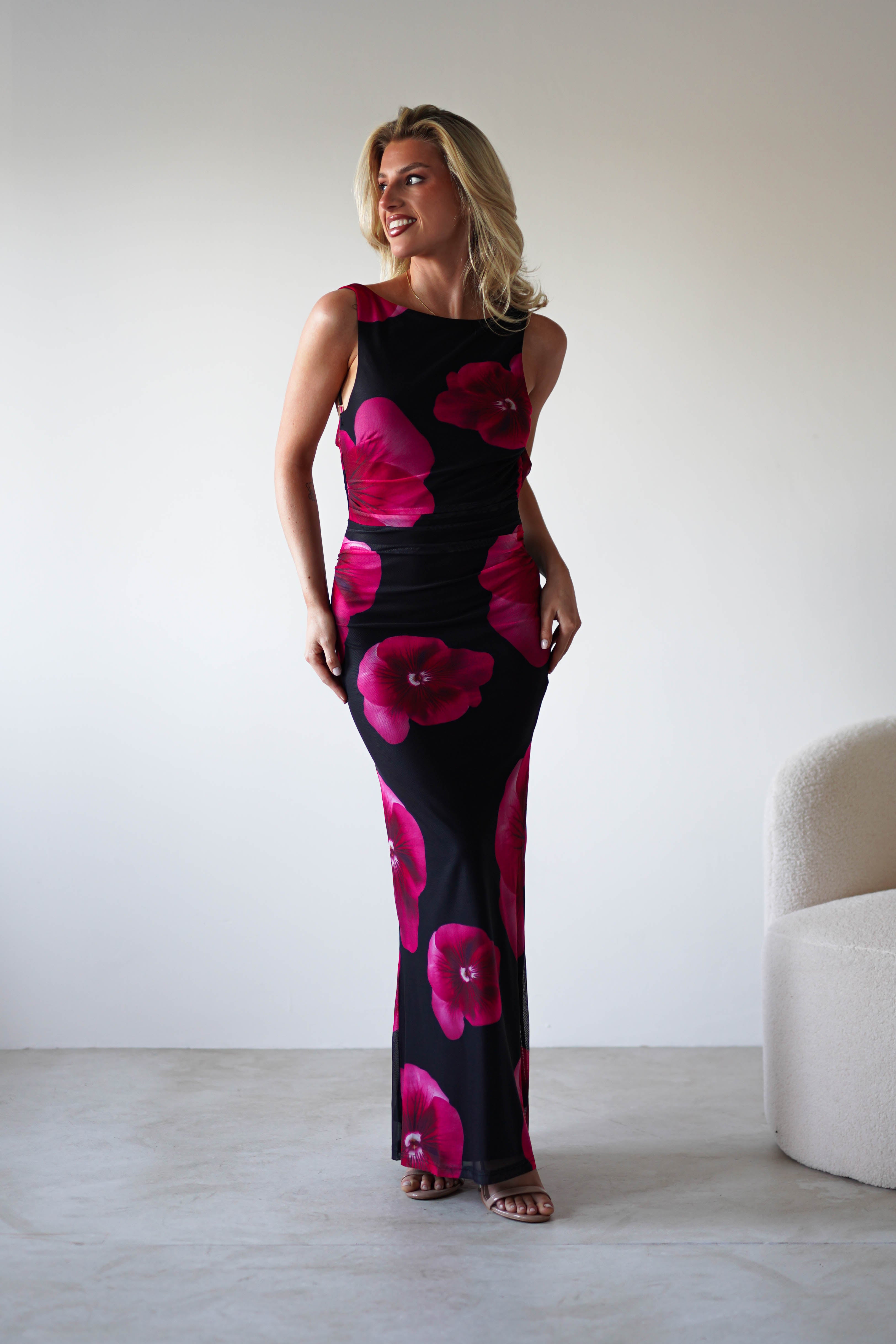 Nakita Mesh Floral Print Maxi Dress | Black | Oh Hello Clothing | XS (6)