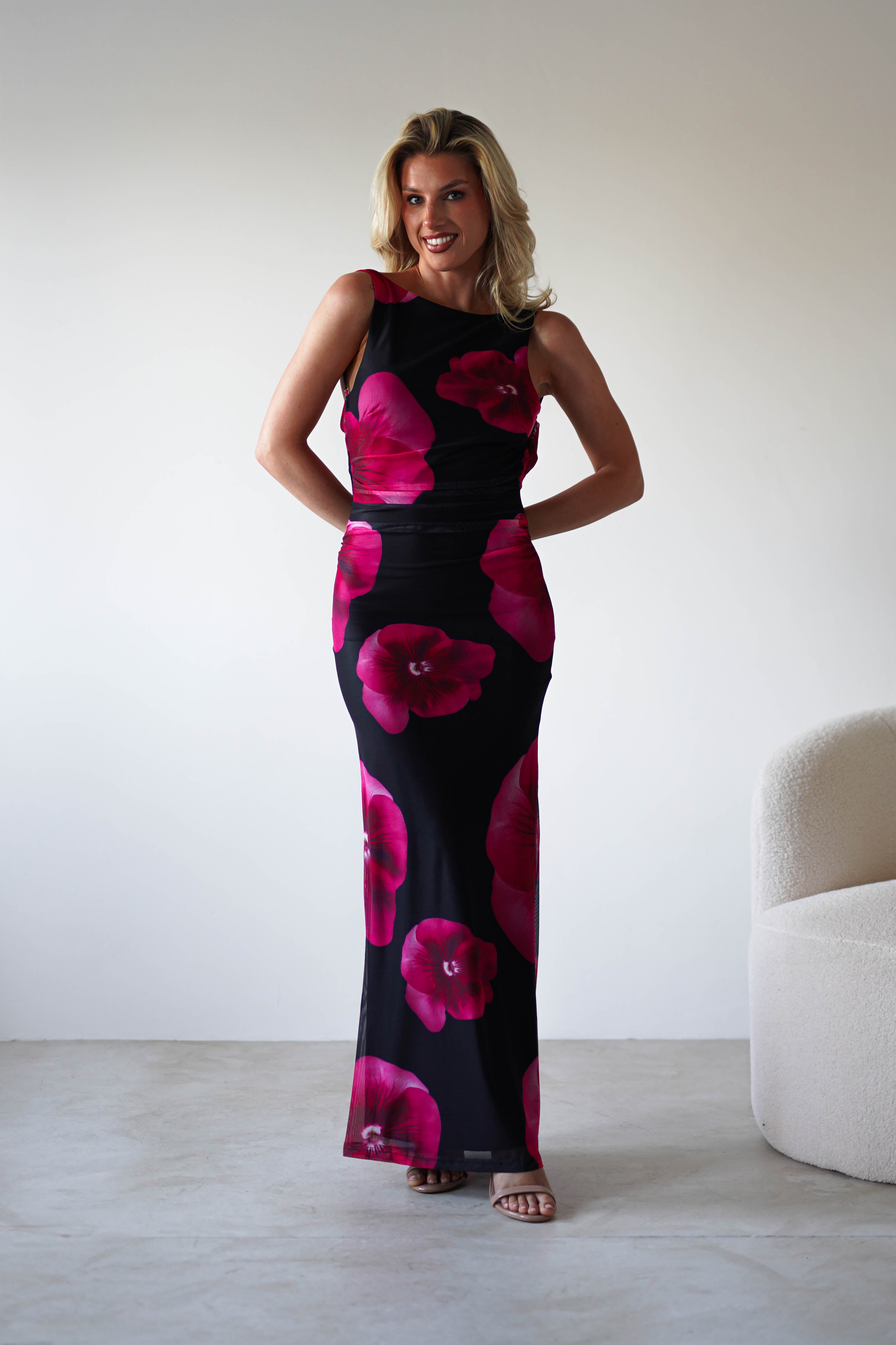 Nakita Mesh Floral Print Maxi Dress | Black | Oh Hello Clothing | XS (6)