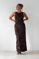 Demi Floral Textured Maxi Dress | Brown | Oh Hello Clothing | XS (6)