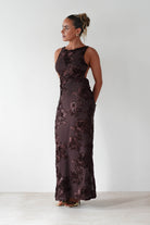 Demi Floral Textured Maxi Dress | Brown | Oh Hello Clothing | XS (6)