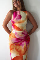 Ellarose Square Neck Maxi Dress | Orange/Pink | Oh Hello Clothing | XS (6)