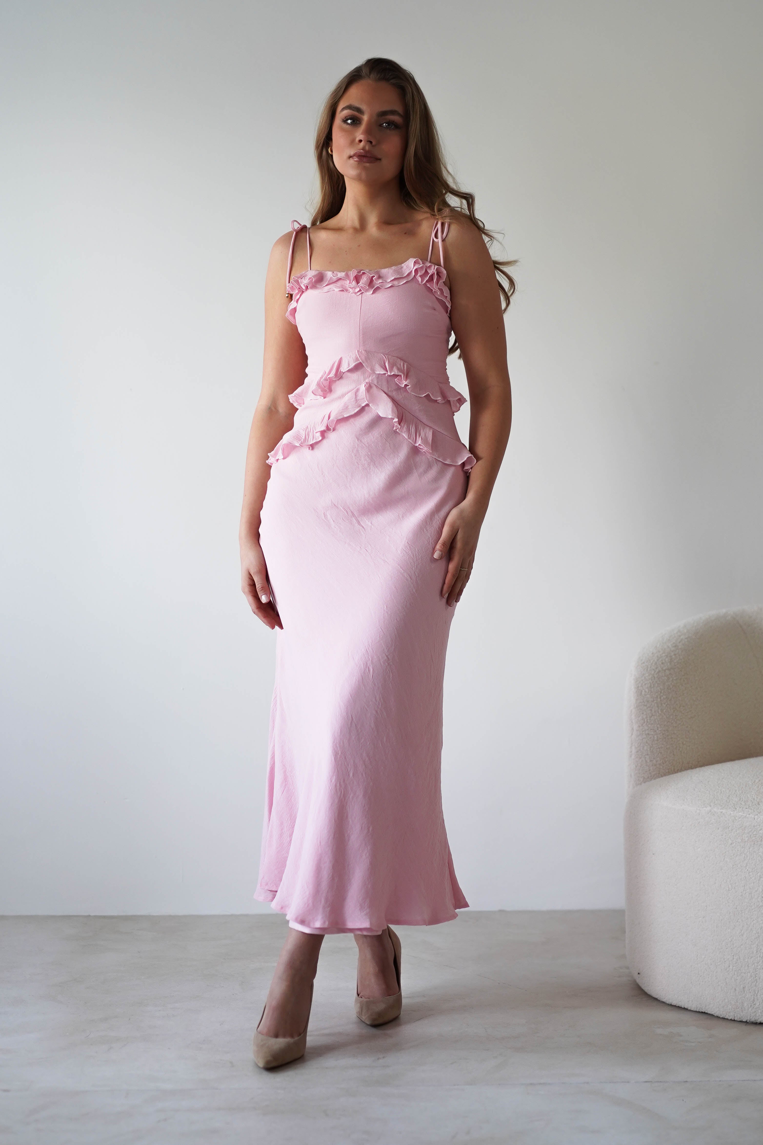 Faith Ruffle Cotton Maxi Dress | Pink | Oh Hello Clothing | XS (6)