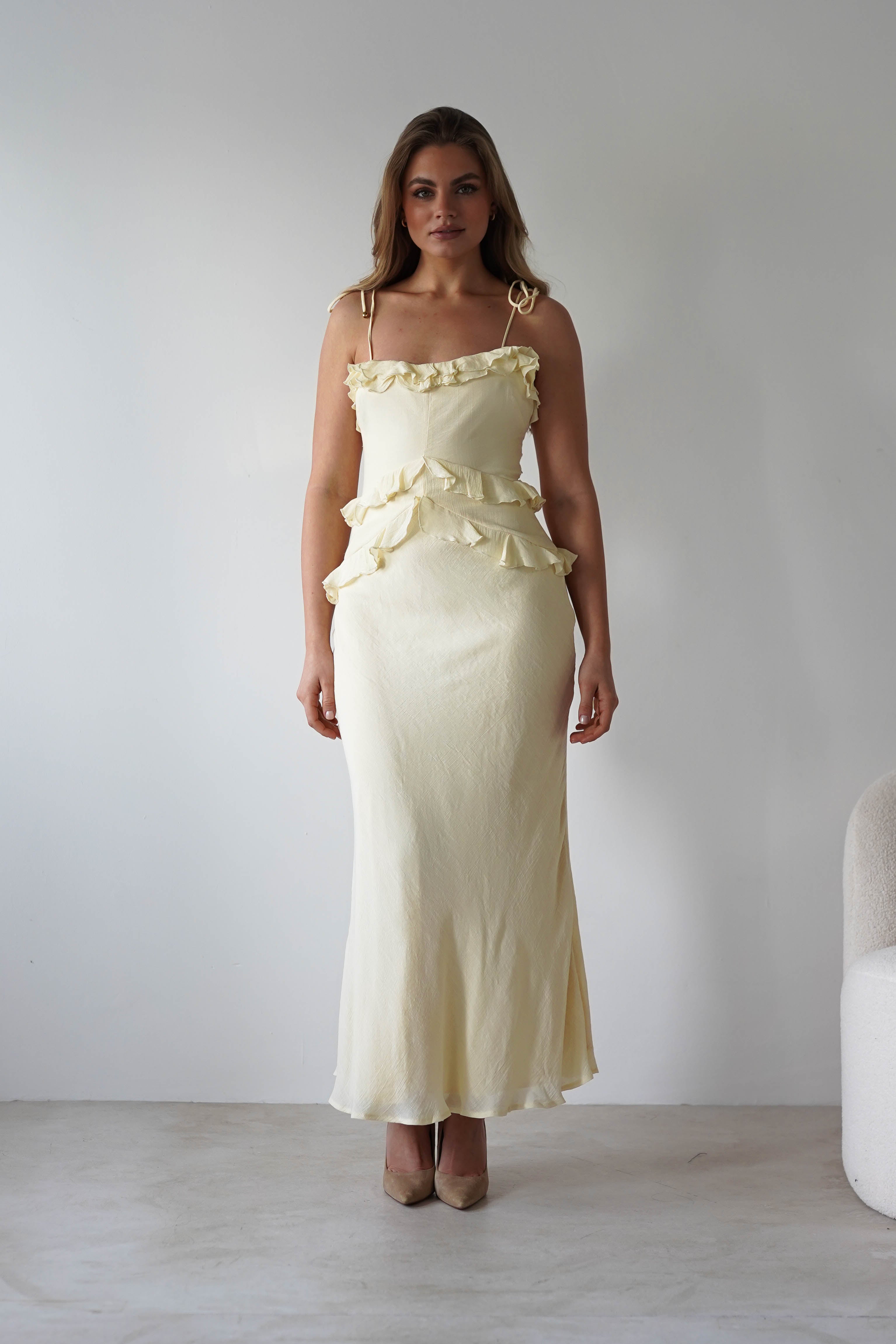 Faith Ruffle Cotton Maxi Dress | Yellow | Oh Hello Clothing | XS (6)