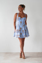 Mariel Floral Print Mini Skater Dress | Blue | Oh Hello Clothing | XS (6)