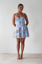 Mariel Floral Print Mini Skater Dress | Blue | Oh Hello Clothing | XS (6)