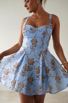 Mariel Floral Print Mini Skater Dress | Blue | Oh Hello Clothing | XS (6)