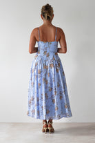 Tessa Floral Print Skater Midaxi Dress | Blue | Oh Hello Clothing | XS (6)
