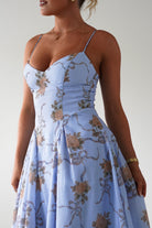 Tessa Floral Print Skater Midaxi Dress | Blue | Oh Hello Clothing | XS (6)