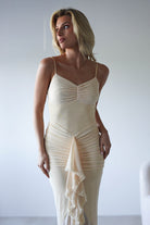 Liliana Mesh Ruched Midaxi Dress | Light Yellow | Oh Hello Clothing | XS (6)