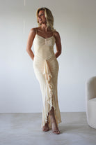 Liliana Mesh Ruched Midaxi Dress | Light Yellow | Oh Hello Clothing | XS (6)