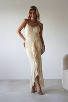 Liliana Mesh Ruched Midaxi Dress | Light Yellow | Oh Hello Clothing | XS (6)